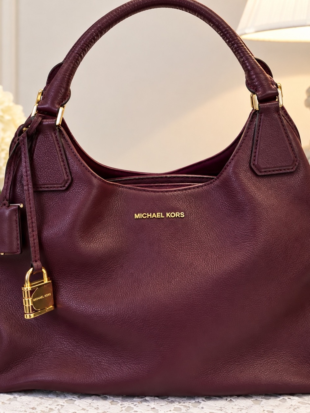 Michael Kors Burgundy Wine Hobo Shoulder Bag Gold Hardware